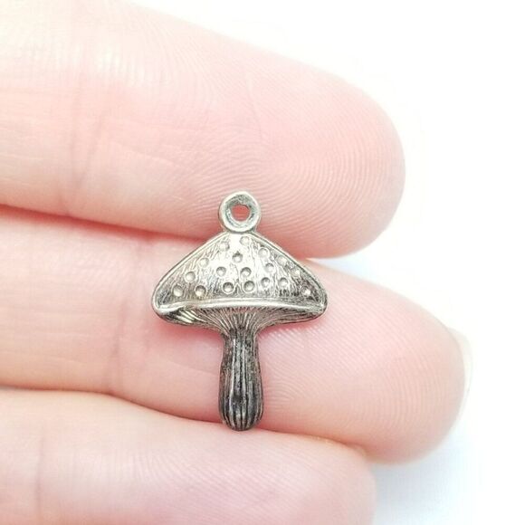 Vintage Tiny Mushroom Shape Charm Pendant, Silver Tone, Little Fungi, Estate - Picture 2 of 5